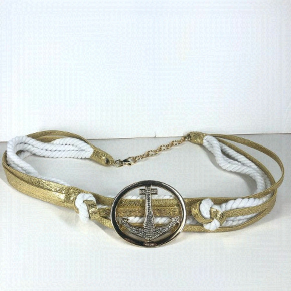 GUESS Anchor Nautical Cord Belt Gold White O/S - Picture 3 of 5